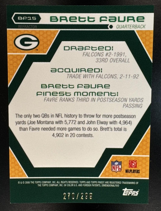 2006 Topps Finest Brett Favre #BF15 Moments Blue Refractor 270/299 Packers