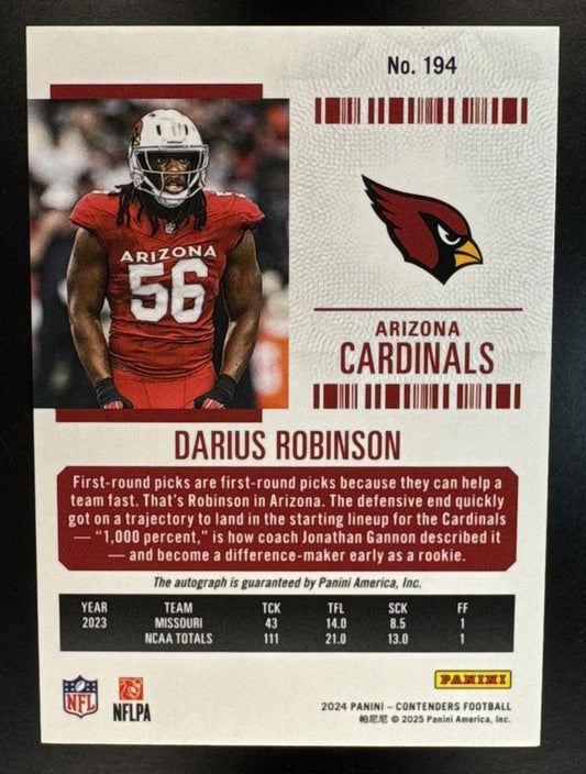 2024 Panini Contenders Darius Robinson #194 Rookie Ticket Auto Divisional /99 RC