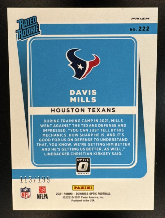 2021 Panini Donruss Optic Davis Mills #222 Orange 113/199 RC Rated Rookie Texans