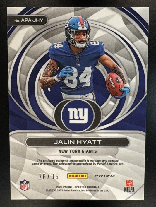 2023 Panini Spectra Jalin Hyatt #APA-JHY Aspiring Patch Auto Neon Green /35 Giants