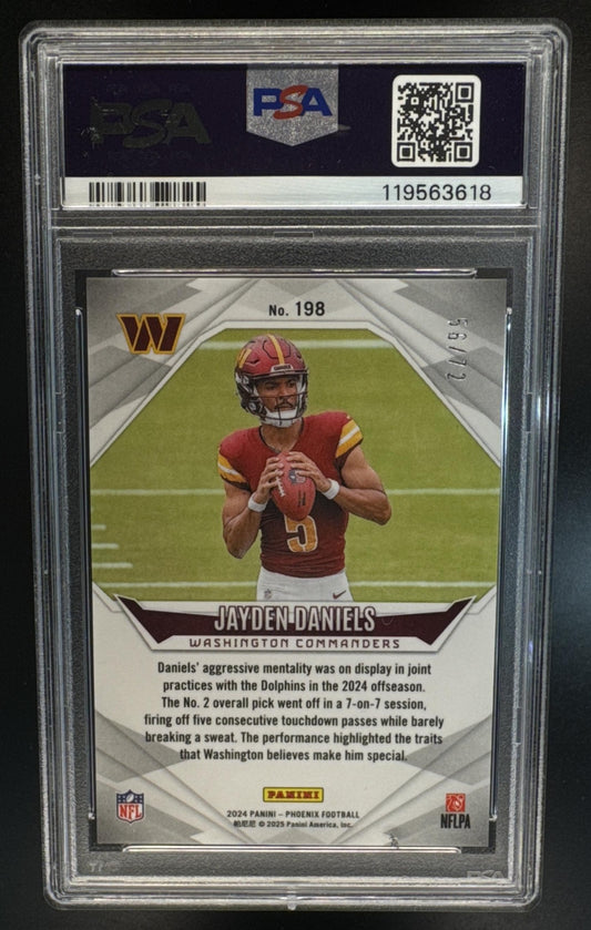 2024 Panini Phoenix Jayden Daniels #198 Teal Fade 56/72 RC Commanders PSA 9