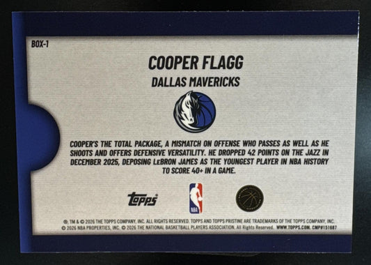 2025-26 Topps Pristine Cooper Flagg #BOX-1 Fresh Out of the Box RC Mavericks