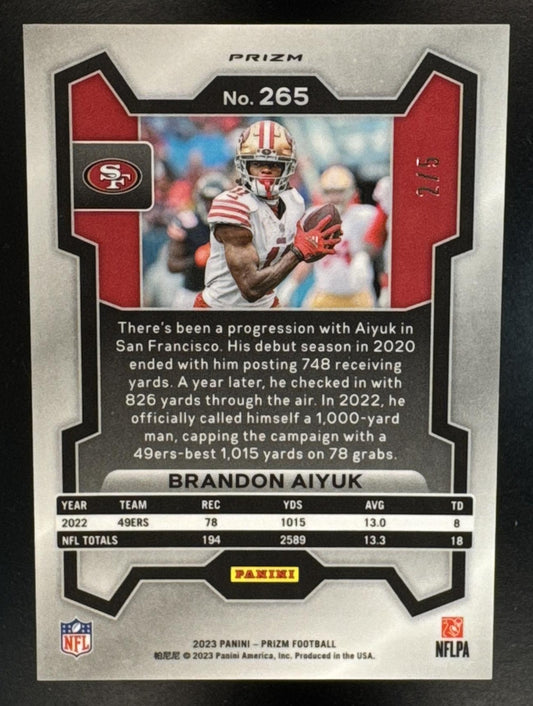 2023 Panini Prizm FOTL Brandon Aiyuk #265 Green Shimmer Prizm /5 49ers