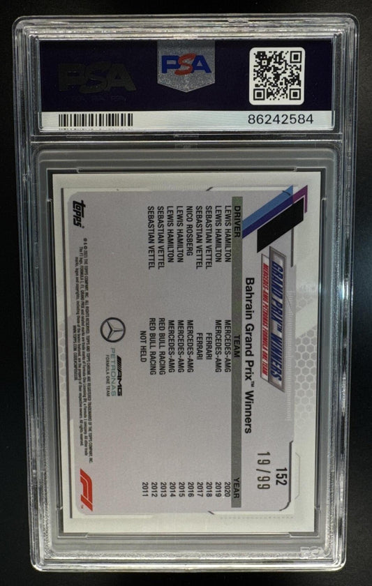 2021 Topps Chrome Sapphire F1 Lewis Hamilton #149 Aqua Refractor /99 Grand Prix Winner Bahrain PSA 9