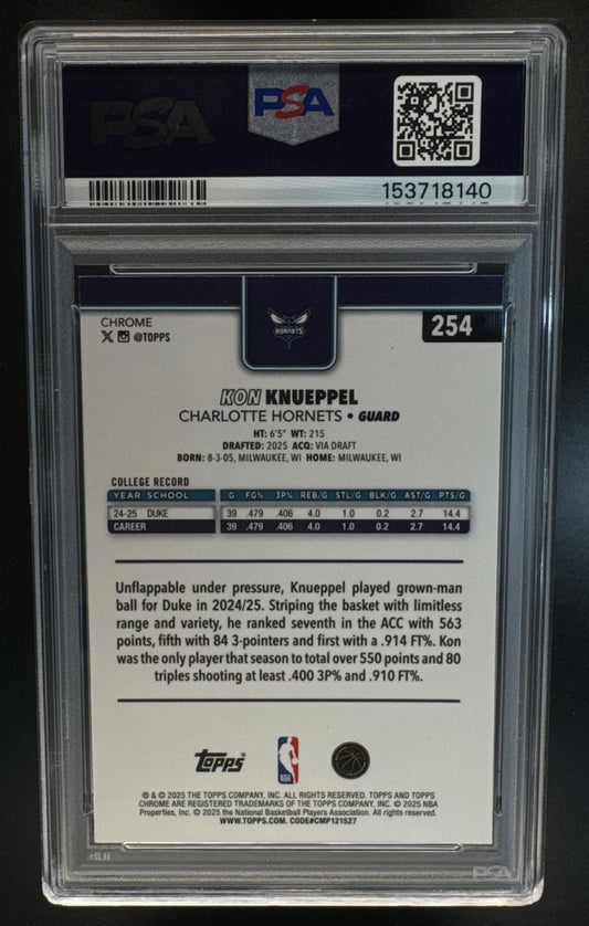 2025-26 Topps Chrome Sapphire Kon Knueppel #254 RC Hornets PSA 10