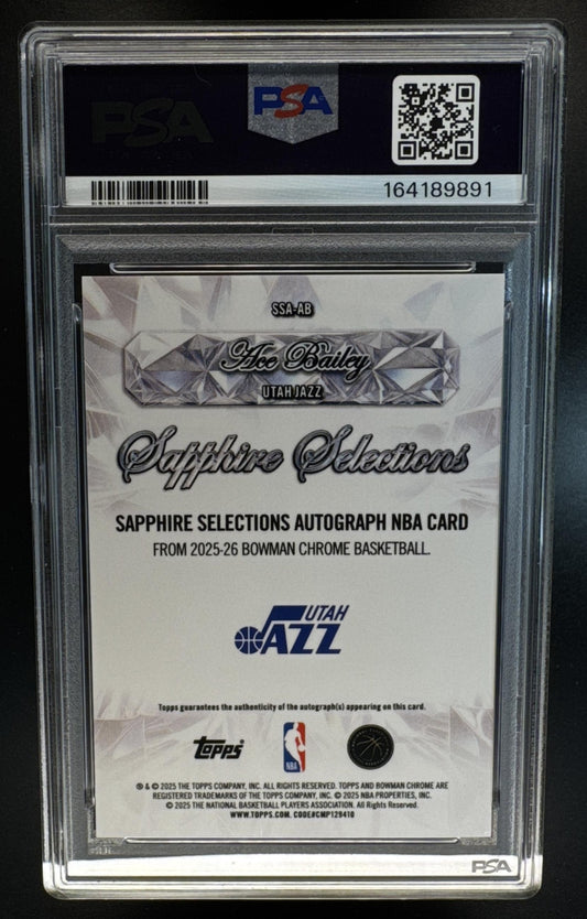 2025 Bowman Sapphire Ace Bailey #SSA-AB Selections Auto RC Jazz PSA 9