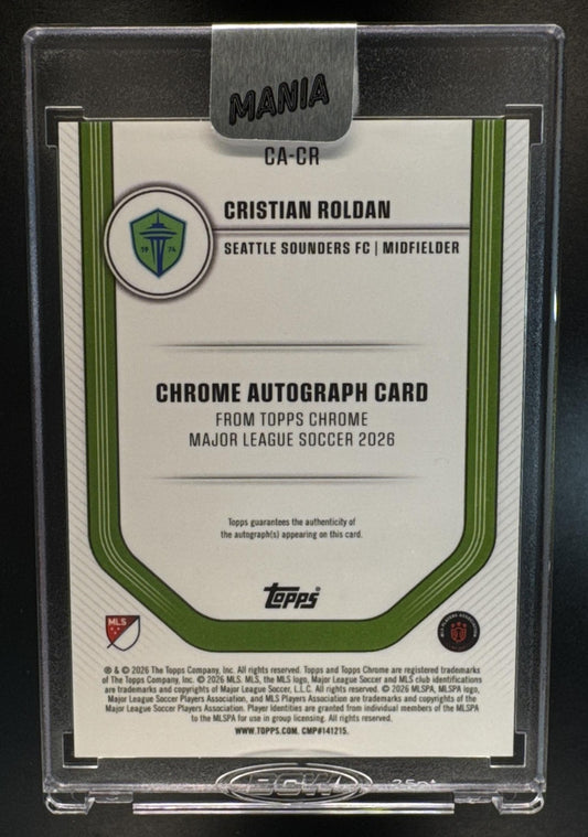 2026 Topps Chrome MLS Cristian Roldan #CA-CR Auto Red/White/Blue Pulsar /25