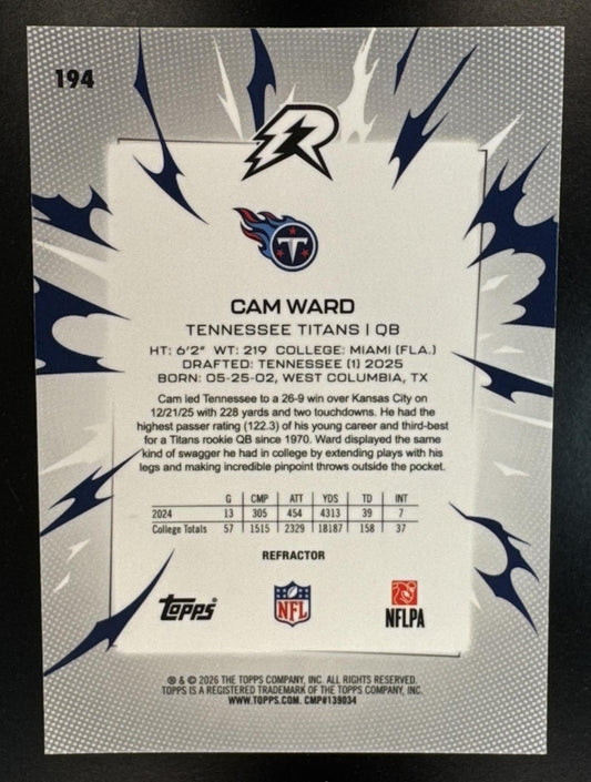 2025 Topps Resurgence Cam Ward #194 Refractor RC Titans