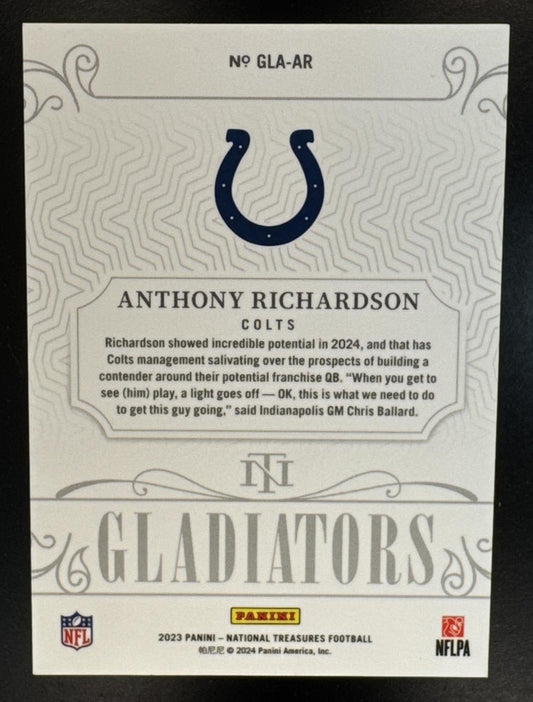 2023 Panini National Treasures Anthony Richardson #GLA-AR Gladiators /50 RC Colts