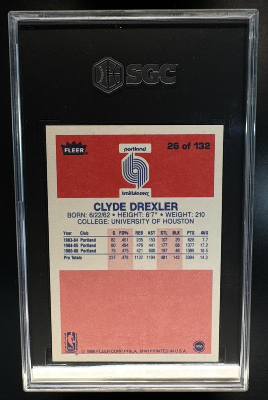 1986-87 Fleer Clyde Drexler #26 RC Trail Blazers SGC 9.5