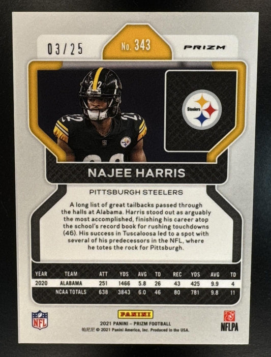 2021 Panini Prizm Najee Harris #343 Blue Shimmer 3/25 RC Steelers