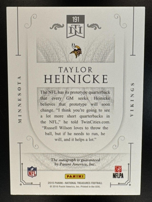 2015 Panini National Treasures Taylor Heinicke #191 Rookie Signatures Gold /49 Vikings