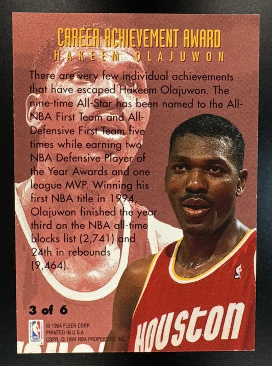 1994-95 Fleer Hakeem Olajuwon #3 Career Achievement Awards Rockets