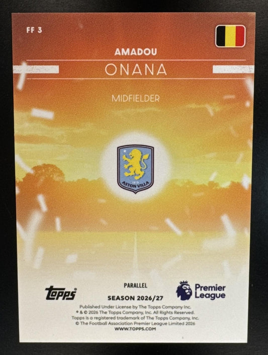 2026 Topps Premier League Amadou Onana Flying the Flag Black Rainbow Foil /10