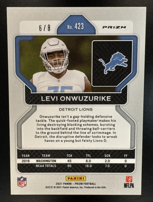 2021 Panini Prizm Levi Onwuzurike #423 Red & Yellow 6/8 RC Lions