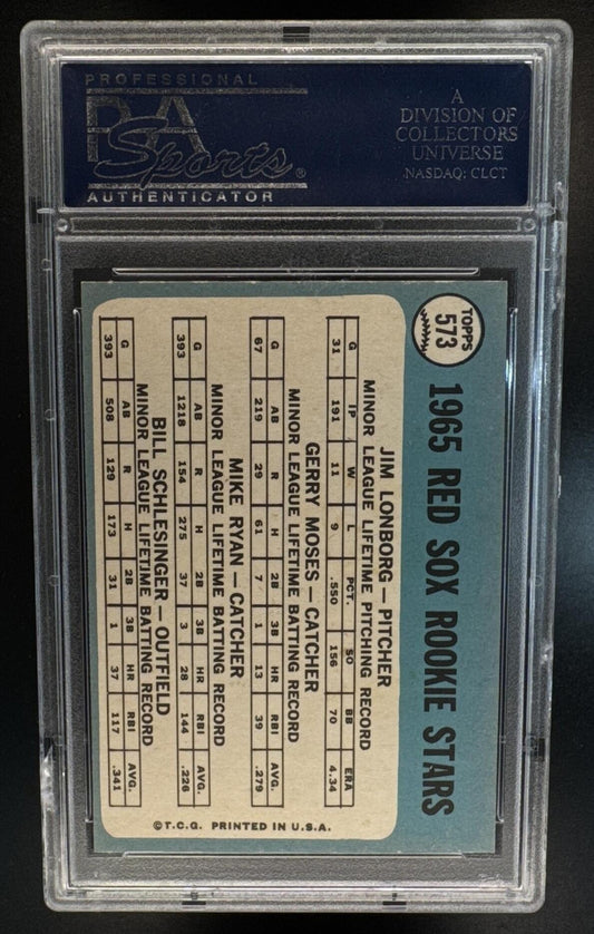 1965 Topps Red Sox Rookie Stars Lonborg Moses Ryan Schlesinger RC, #573 RC PSA 9