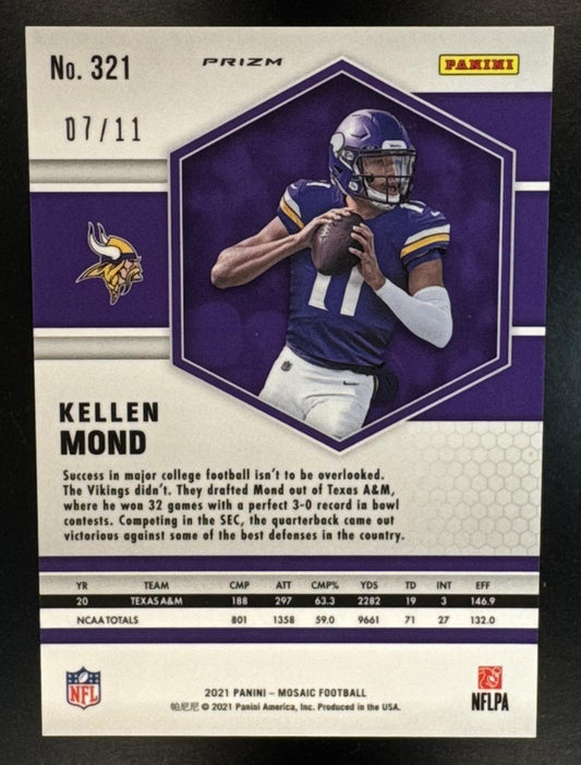 2021 Panini Mosaic Kellen Mond #321 Prizm Pink Swirl 7/11 RC Vikings
