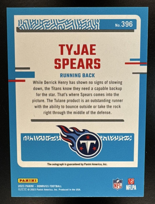 2023 Panini Donruss Tyjae Spears #396 Rated Rookie Auto Gold 20/25 RC Titans