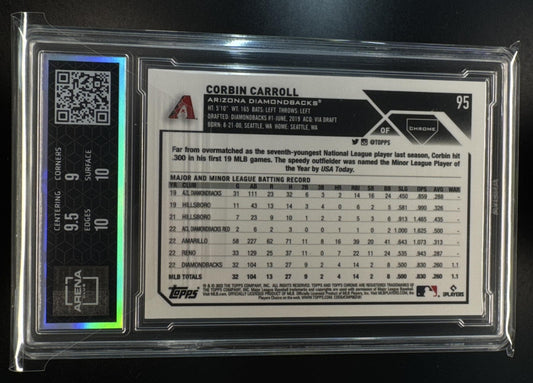 2023 Topps Chrome Corbin Carroll #95c SP VAR Diamondbacks Rookie Refractor Arena Club 9.5