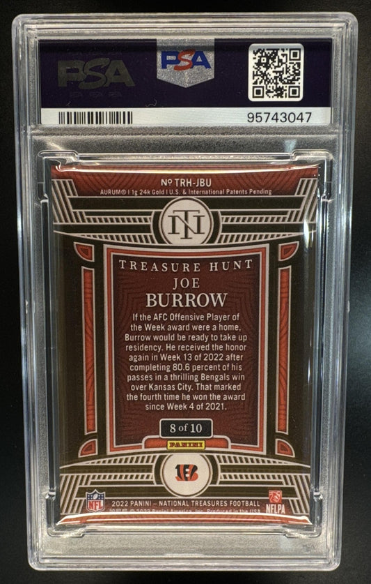 2022 Panini National Treasures Joe Burrow #TRH-JBU Treasure Hunt Gold /10 PSA 10