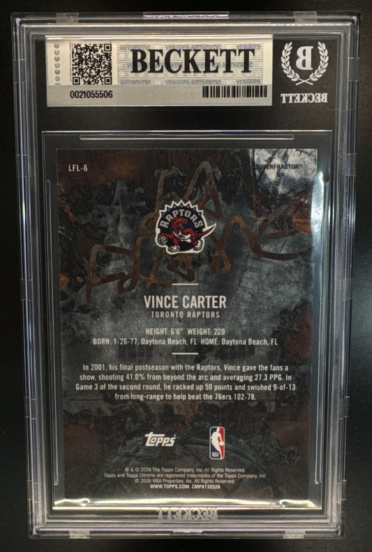 2025 Topps Chrome X Cactus Jack Vince Carter La Flame Legends Superfractor 1/1 BGS 8.5