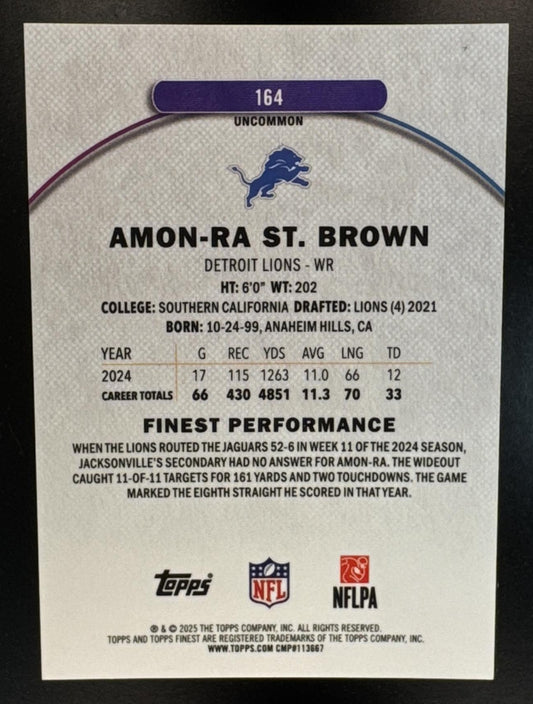 2025 Topps Finest Amon-Ra St. Brown #164 Uncommon Red Refractor /5 Lions