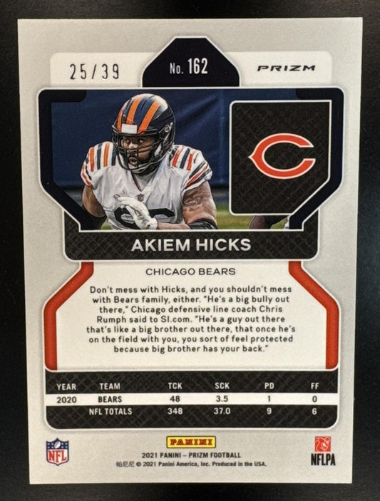 2021 Panini Prizm Akiem Hicks #162 Red & Yellow 25/39 Bears