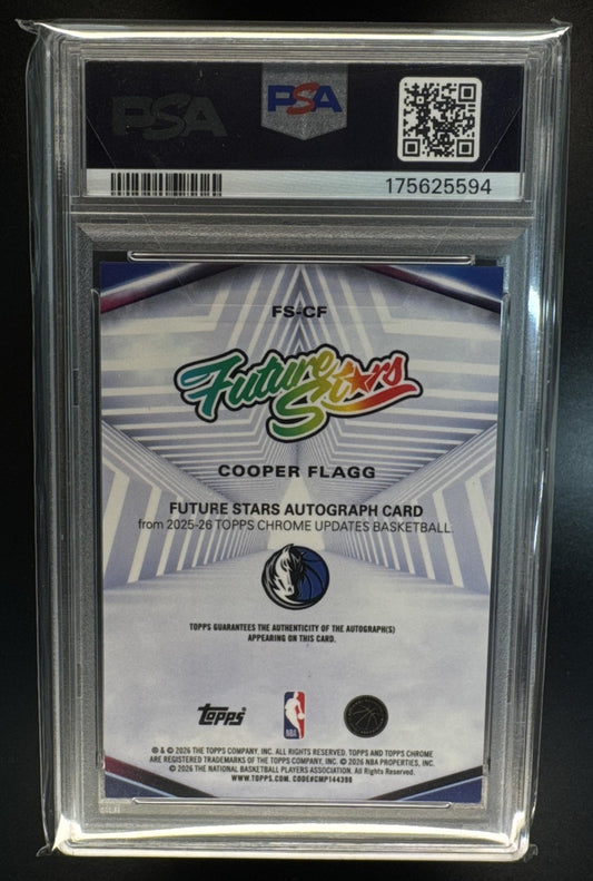 2025 Topps Chrome Update Cooper Flagg Future Stars Rookie Auto Purple Refractor /75 PSA 8
