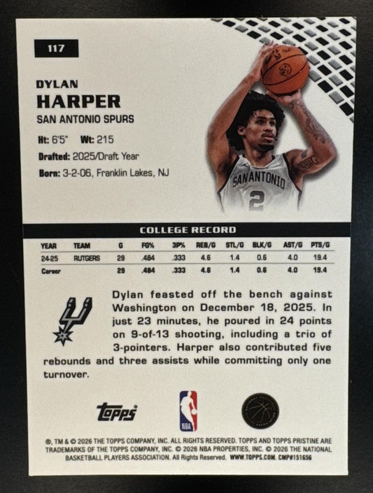 2025-26 Topps Pristine Dylan Harper #117 Paint the Arc Refractor RC Spurs