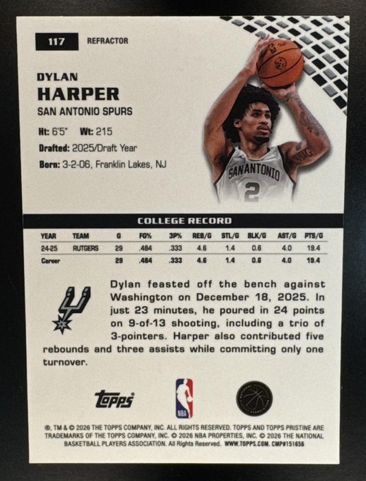 2025-26 Topps Pristine Dylan Harper #117 Refractor RC Spurs