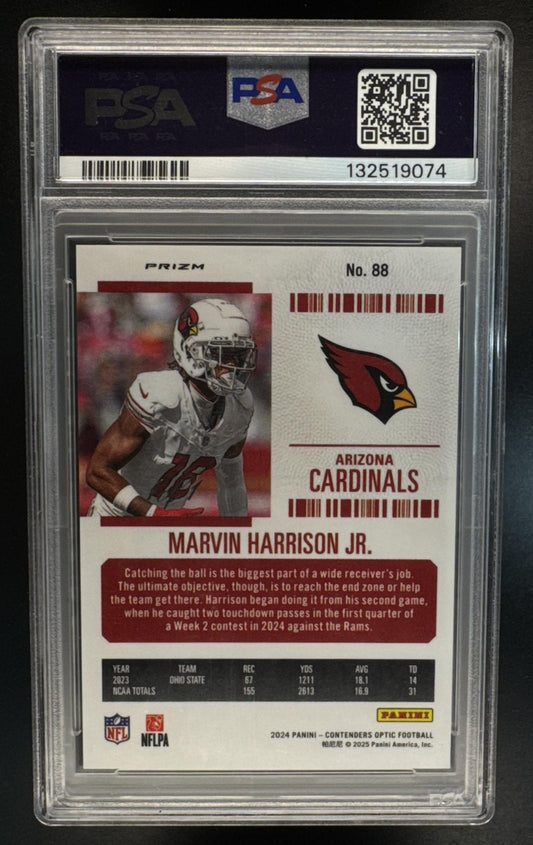 2024 Panini Contenders Optic Marvin Harrison Jr Rookie Ticket Gold Vinyl 1/1 PSA 10