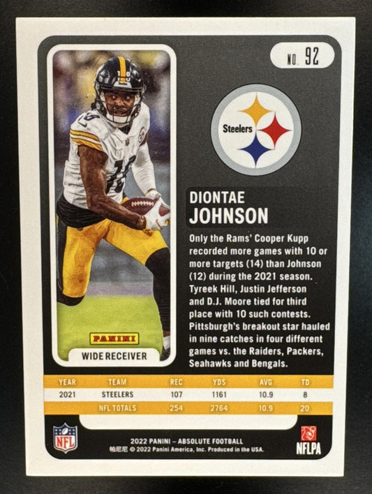 2022 Panini Absolute Diontae Johnson #92 Spectrum Green 1/25 Steelers