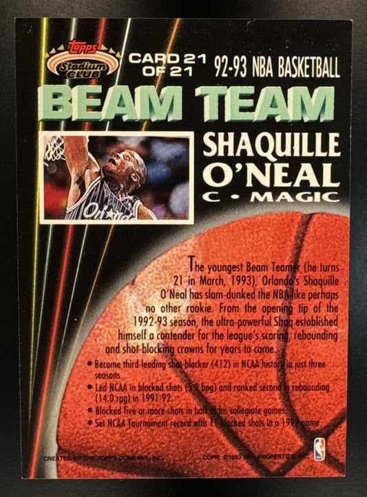 1992-93 Topps Stadium Club Shaquille O'Neal #21 Beam Team RC Magic