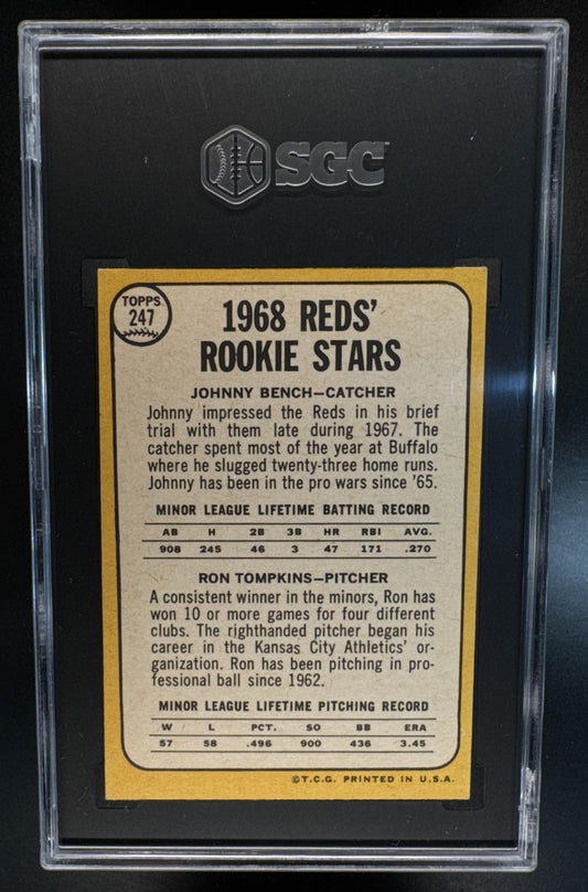 1968 Topps Reds Rookie Stars Johnny Bench Ron Tompkins Rookies #247 SGC 6