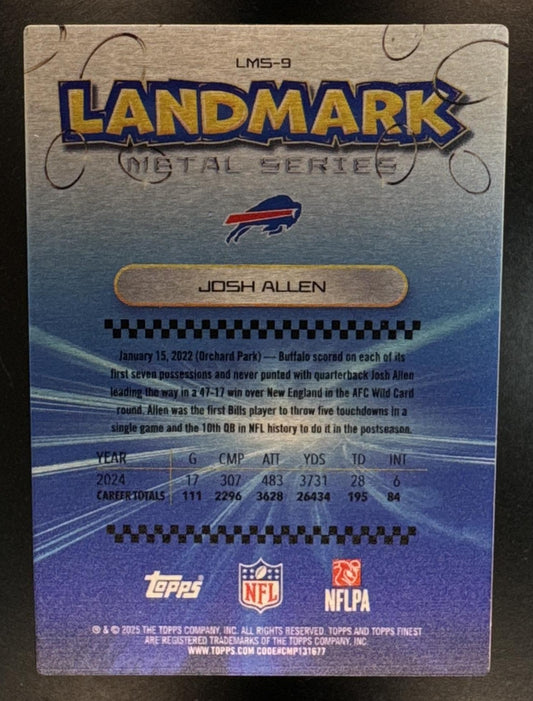 2025 Topps Finest Josh Allen #LMS-9 Landmark Metal Series Bills