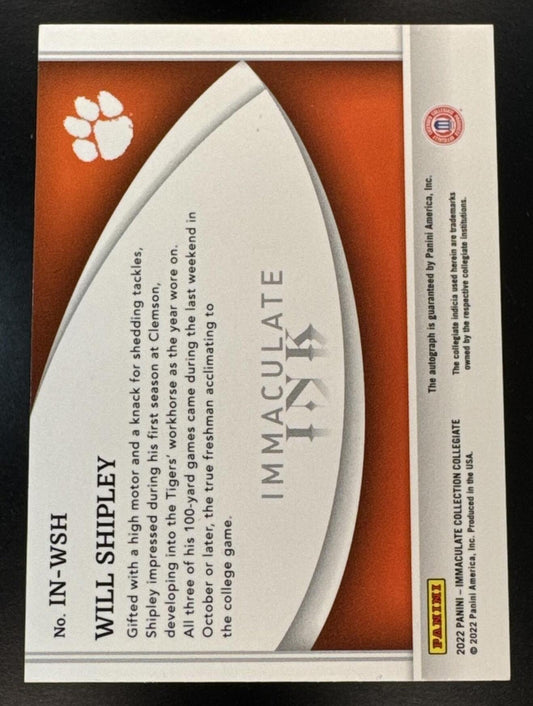 2022 Panini Immaculate Collection Collegiate Will Shipley #IN-WSH Ink Ruby /49 Clemson