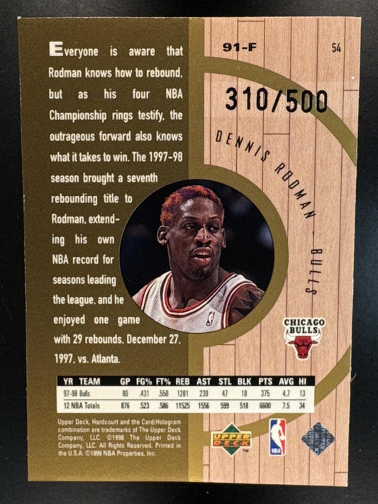 1998 Upper Deck Hardcourt Dennis Rodman #54 Home Court Advantage Plus /500 Bulls