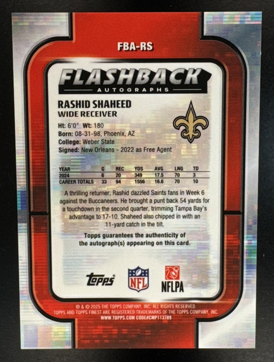 2025 Topps Finest Rashid Shaheed #FBA-RS Flashback Auto Gold Geometric Refractor /50 Saints