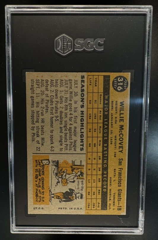 1960 Topps Willie McCovey #316 Super Rookie RC All-Star Giants SGC 6