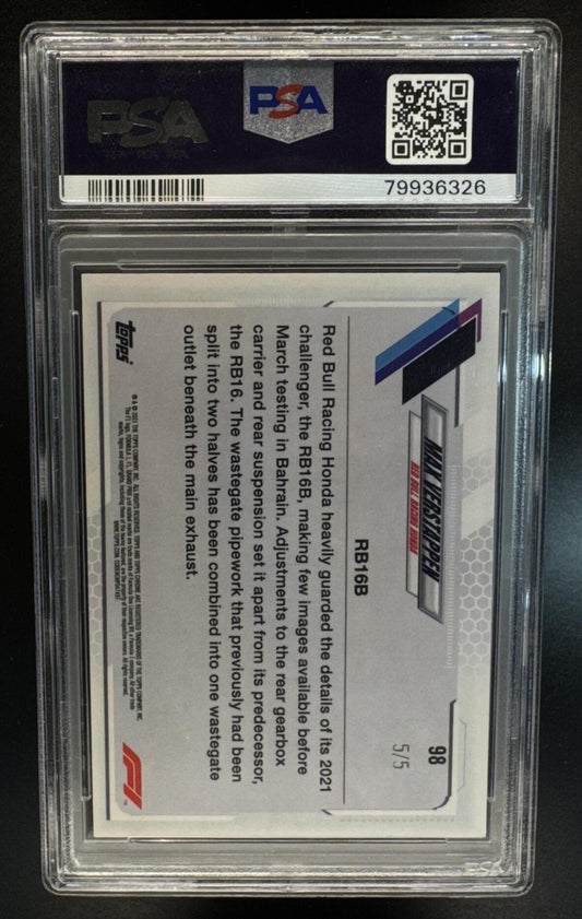 2021 Topps Chrome Formula 1 Max Verstappen #98 Red RayWave Refractor 5/5 Red Bull Racing Honda PSA 9