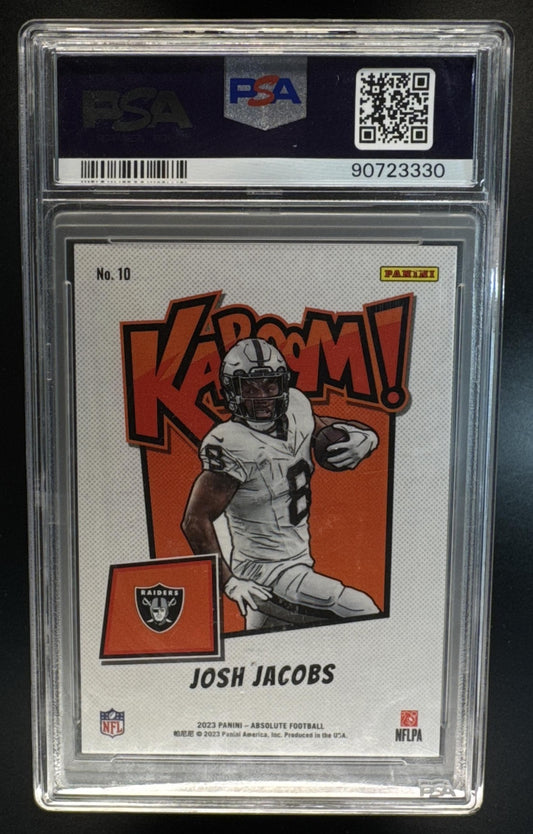 2023 Panini Absolute Josh Jacobs #10 Kaboom Horizontal SSP Raiders PSA 10