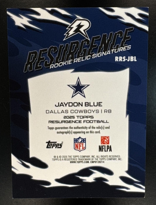 2025 Topps Resurgence Jaydon Blue #RRS-JBL Rookie Relic Signatures MEM RC Auto Cowboys