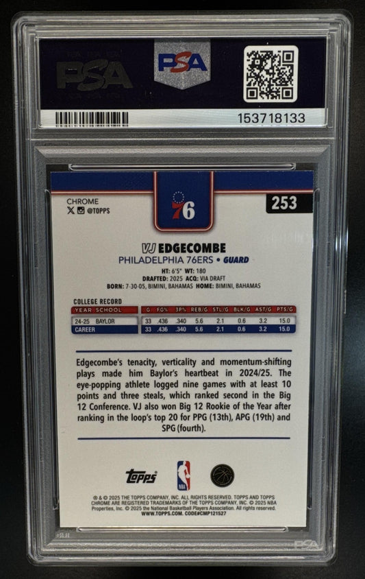 2025-26 Topps Chrome Sapphire VJ Edgecombe #253 RC 76ers PSA 9