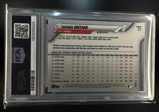 2020 Topps Chrome Shohei Ohtani #21 Prism Refractor Angels PSA 10