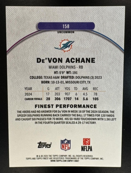 2025 Topps Finest De'Von Achane #158 Uncommon Green Refractor 14/35 Dolphins