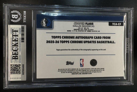 2025-26 Topps Chrome Update Cooper Flagg #TCA-CF Auto RC Mavericks BGS 9 Autograph 10