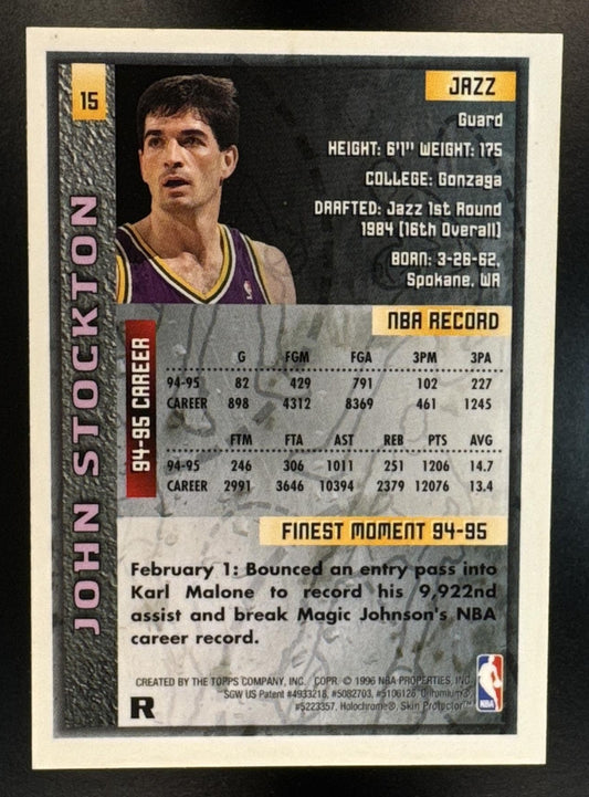 1995-96 Topps Finest John Stockton #15 Refractor Jazz