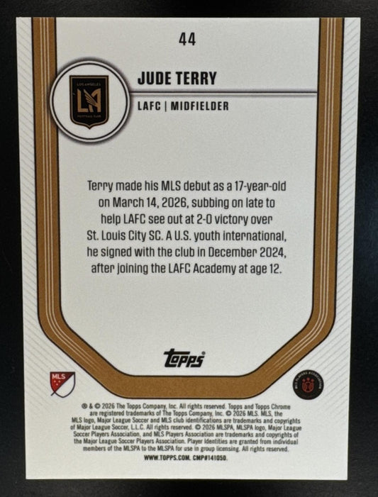 2026 Topps Chrome MLS Jude Terry #44 Blue Refractor 121/150 RC LAFC