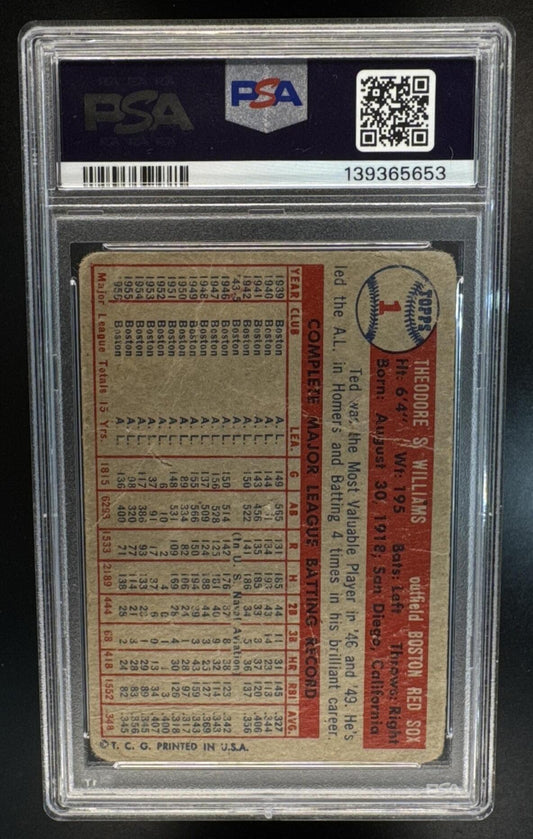 1957 Topps Ted Williams #1 Red Sox PSA 1 (MK)