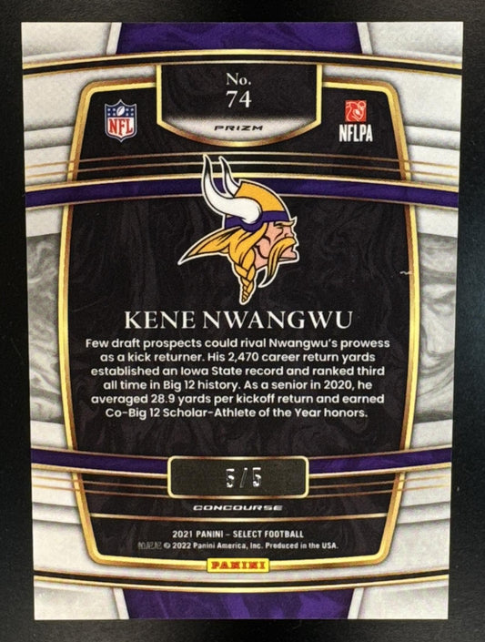 2021 Panini Select Kene Nwangwu #74 Green Disco Prizm 5/5 RC Concourse Vikings